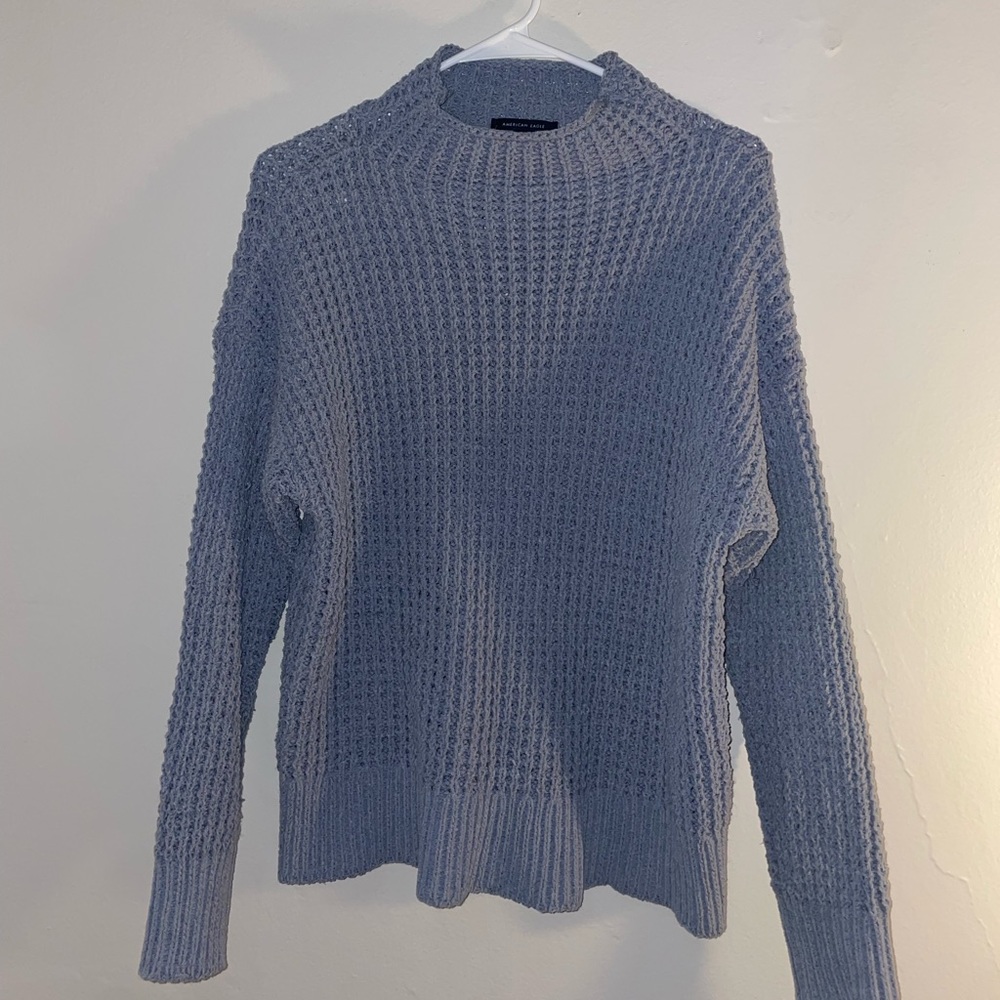 American Eagle mock neck chunky blue sweater